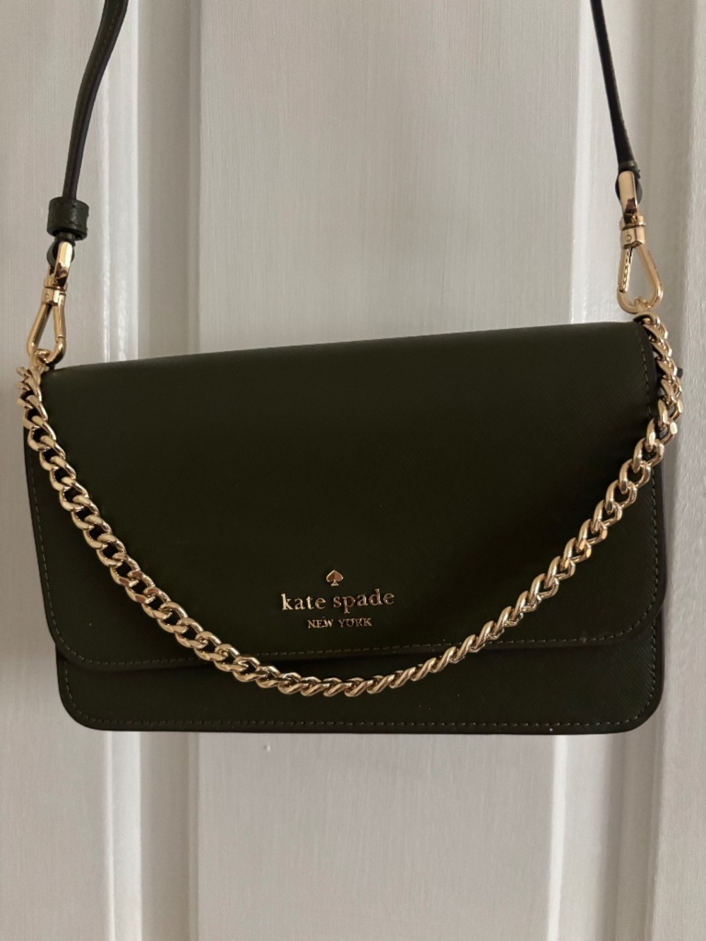 Kate Spade Madison Flap Crossbody Bag Army Green Leather Chain Purse